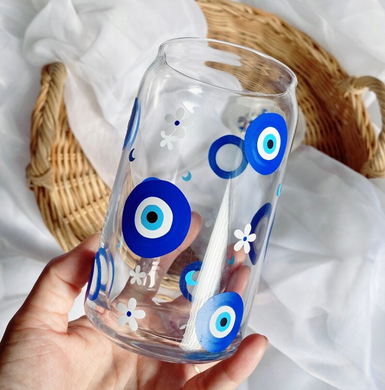 Evil Eye Beer Can Glass Turkish Eye Glass Cup 16oz Libbey Etsy
