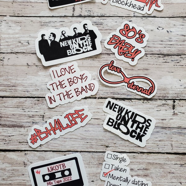 NKOTB 10 Sticker Bundle, New Kids on The Block stickers, Boys in the Band, 80's Baby, Blockhead, BH4life