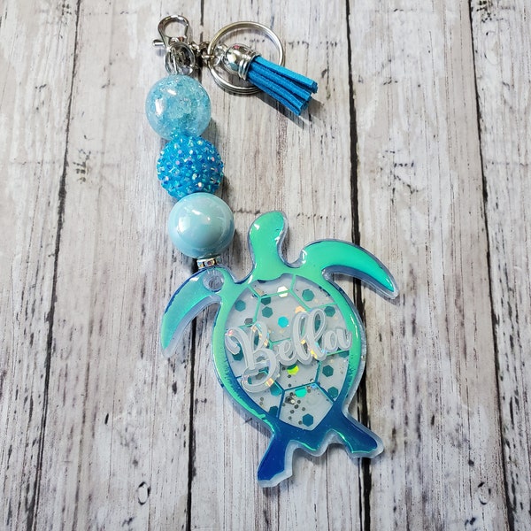 Sea Turtle Keychain, Ocean friend, Turtle, Personalized keychain, ladies gift, bubblegum bead keychain, location gift, vacation