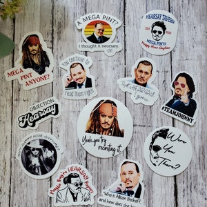 Johnny Depp 12-Sticker Bundle, Depp Court Quotes, Funny Johnny Depp Quotes, Hearsay, Mega Pint, How Do You Know?