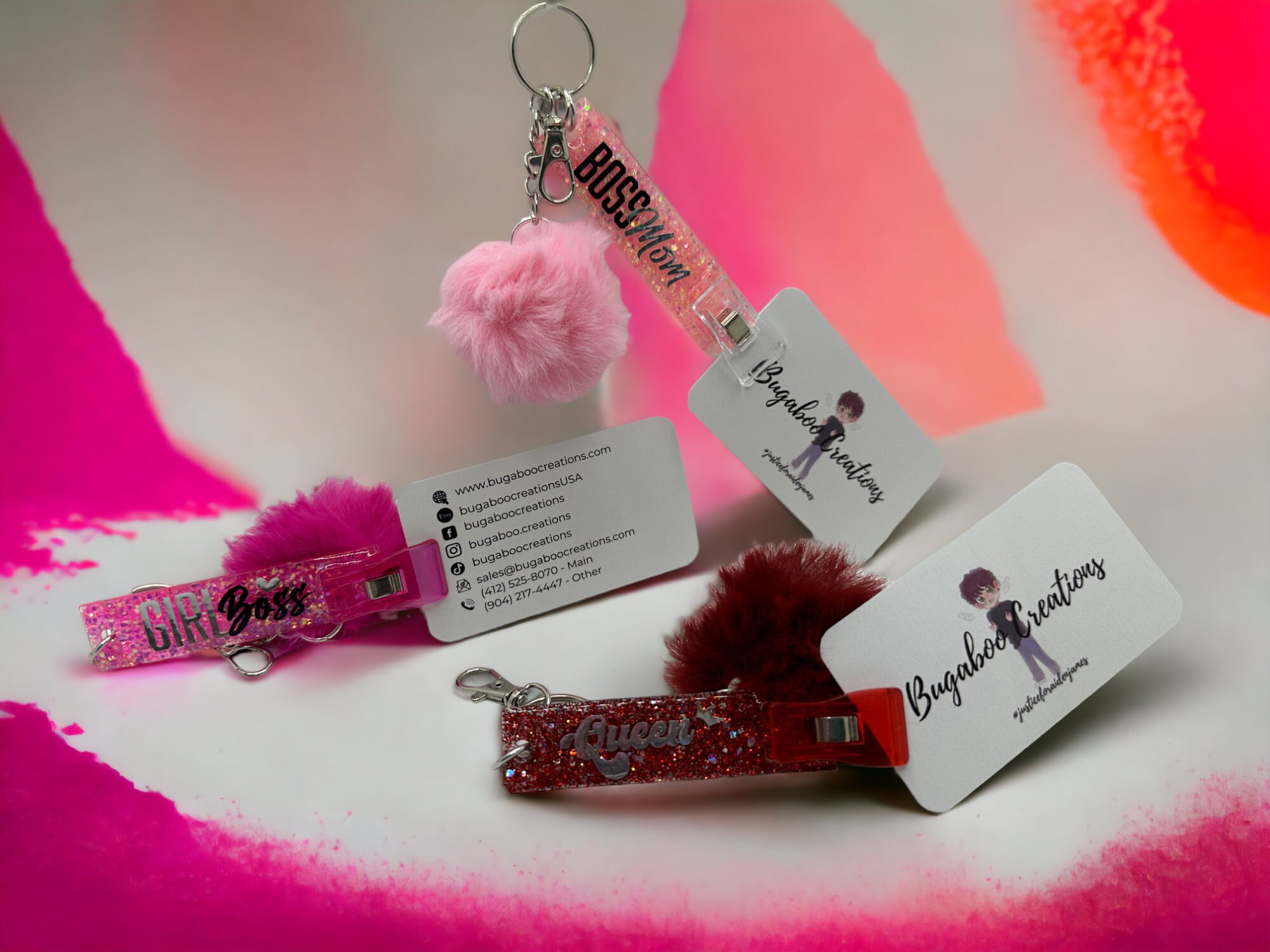 Acrylic Debit Credit Card Grabber Keychain Custom Love Puff Ball