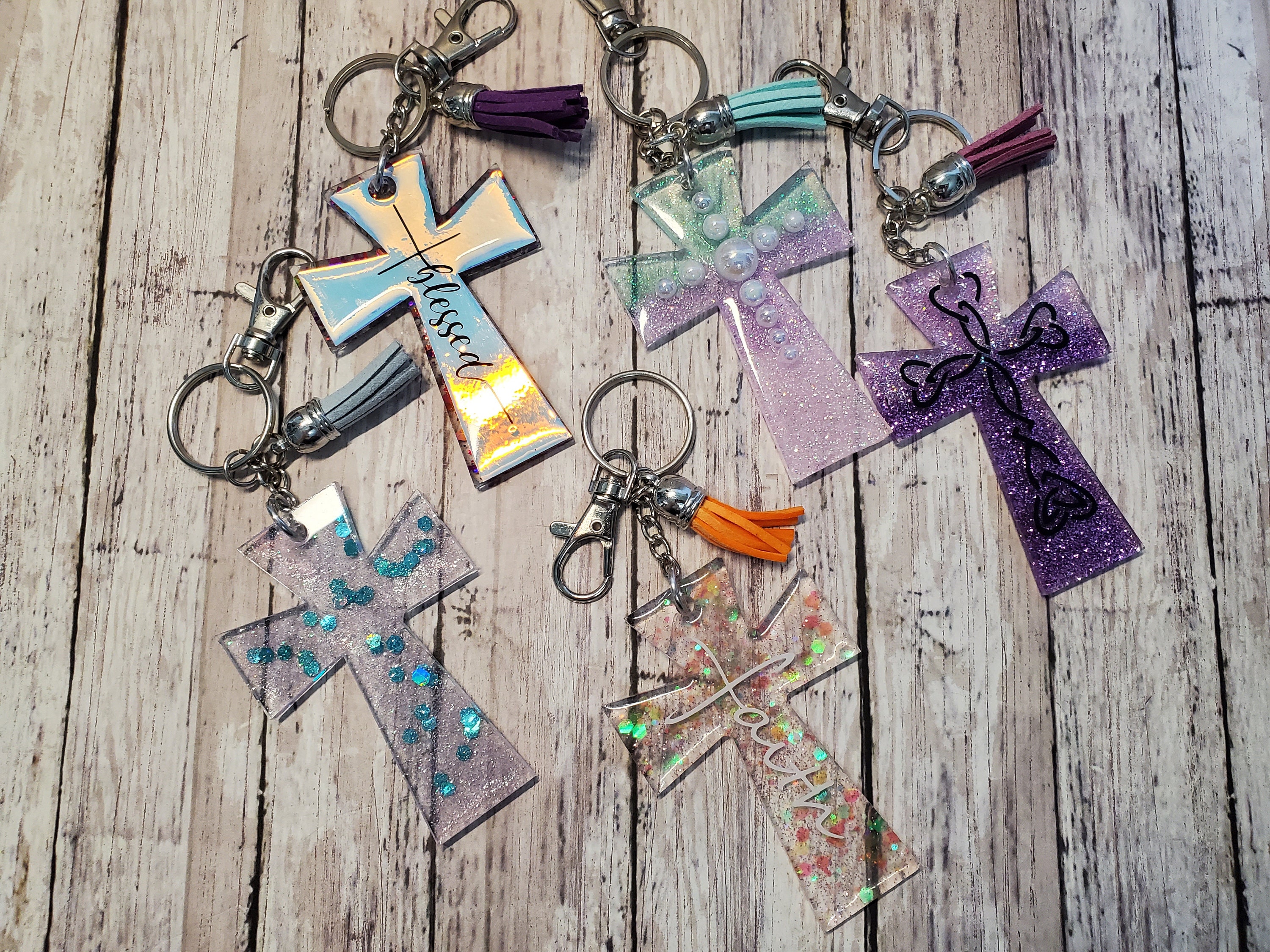 Cross Keychain with Faith Tag Charm, Religious Gift, Neighbor Gift