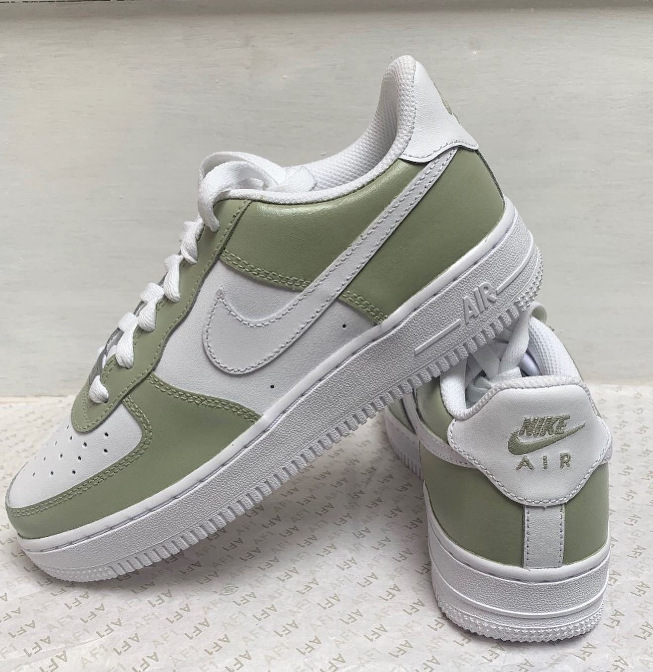 sage green and gold air forces