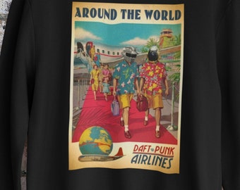 daft punk homework cassette Vintage Daft Punk Around The World Unisex Sweatshirt, Daft Punk Airlines Sweatshirt