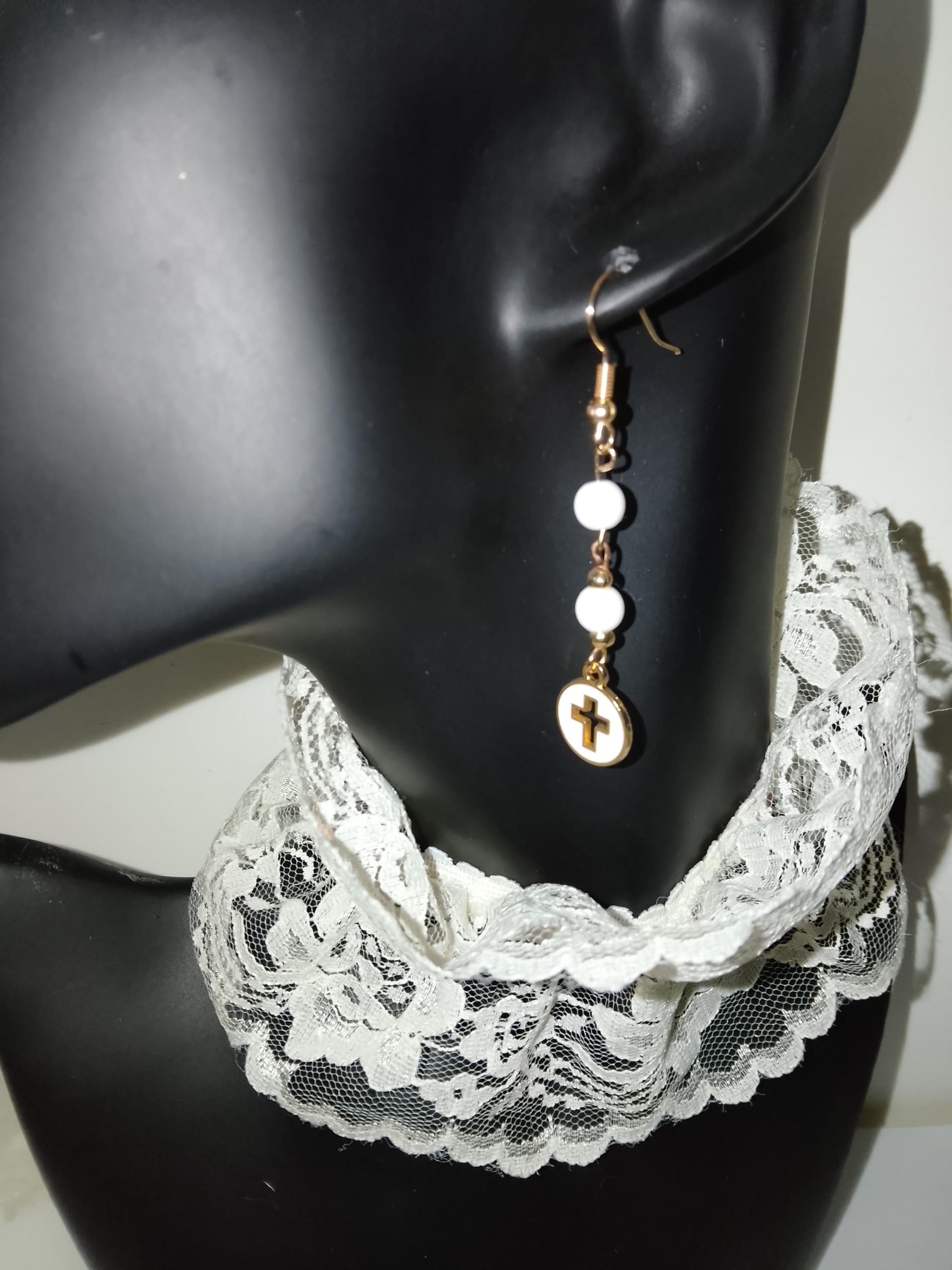 Ensemble Bijoux Howlite & Cristal - Boucles à Levier + Collier 20" - NEUF Avec étiquettes