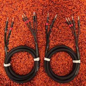 8' or 10' Bi-wired custom audiophile speaker cables. Built with Mogami w3104, terminated with silver plated banana plugs (BLACK)