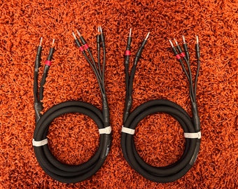 8' or 10' Bi-wired custom audiophile speaker cables. Built with Mogami w3104, terminated with silver plated banana plugs (BLACK)