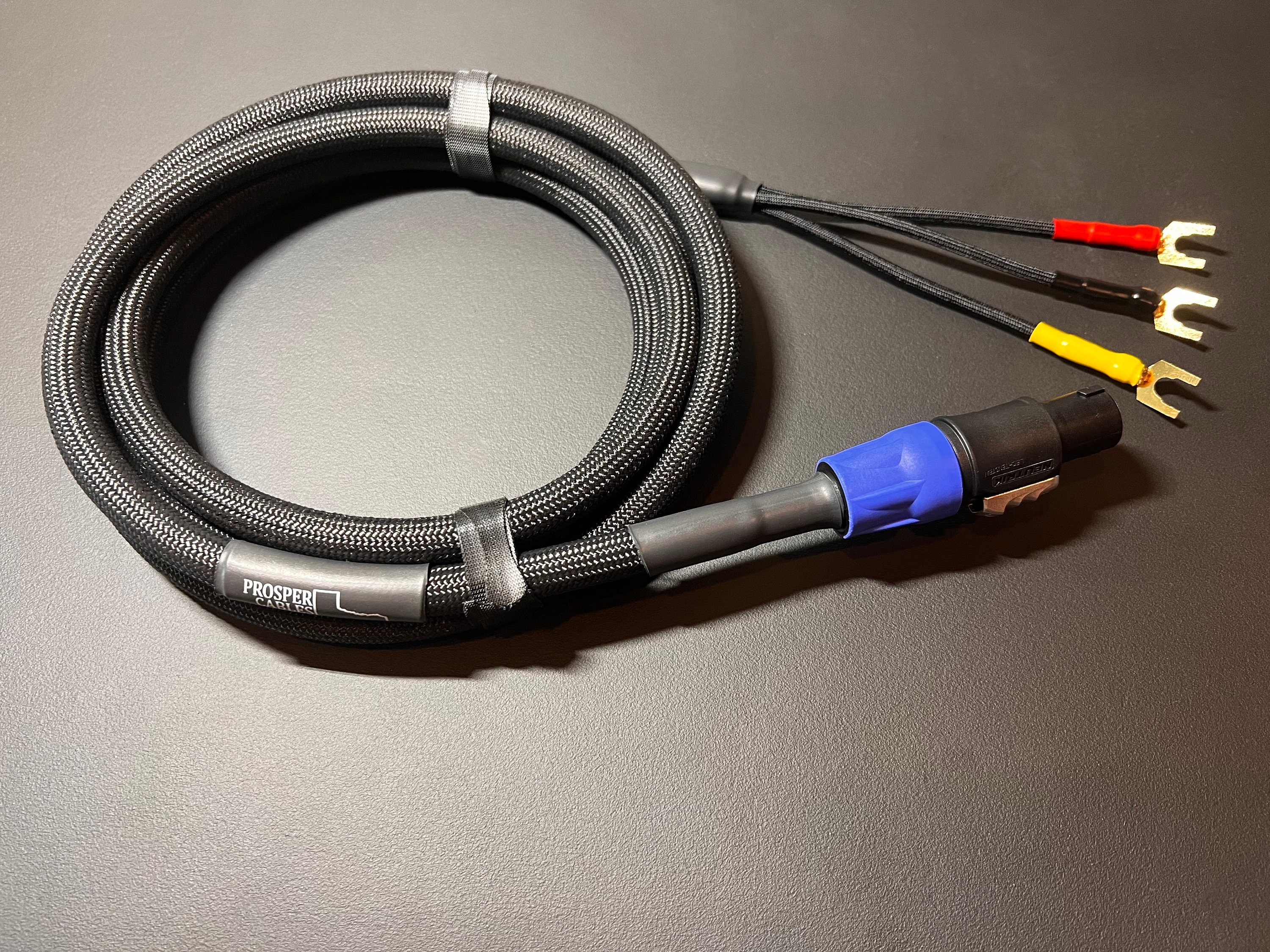 12' REL 3 wire sub speaker cable, Neutrik Speakon, and Spades