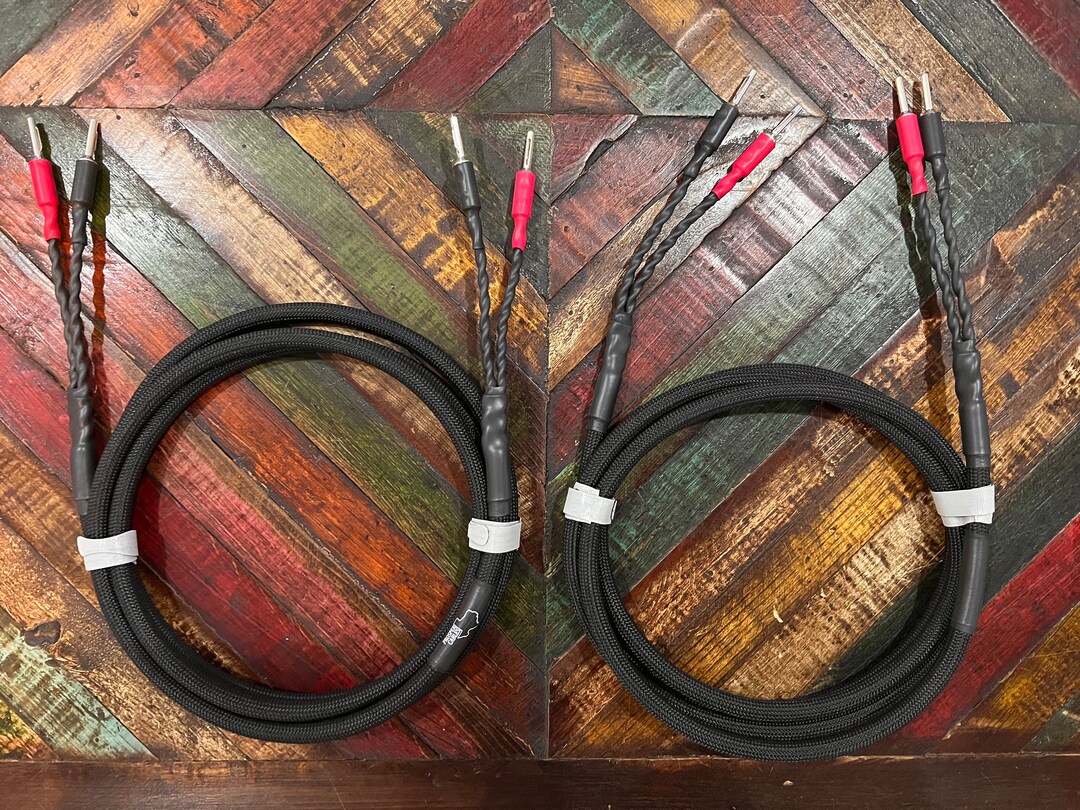 8' or 10' Pair Custom Audiophile Speaker Cables/ Canare 4s8 Wire/ BLACK