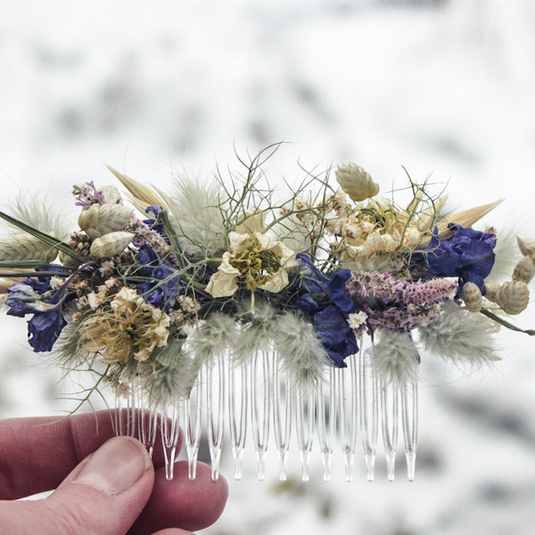 Haarkamm  mit Trockenblumen "Olivia", romantischer Haarschmuck für Hochzeit & Feste, handgemachter Kopfschmuck Braut mit getrockneten Blumen