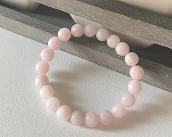 Matte Rose Quartz Bracelet, Pink Gemstone Bracelet, Woman Healing Crystals, Rose Quartz Jewelry, Cute Beaded Stretch Bracelet