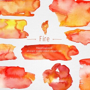 Watercolor abstract digital splashes clipart png bundle. Fire Theme.