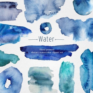 Watercolor abstract digital splashes clipart png bundle. Water Theme.