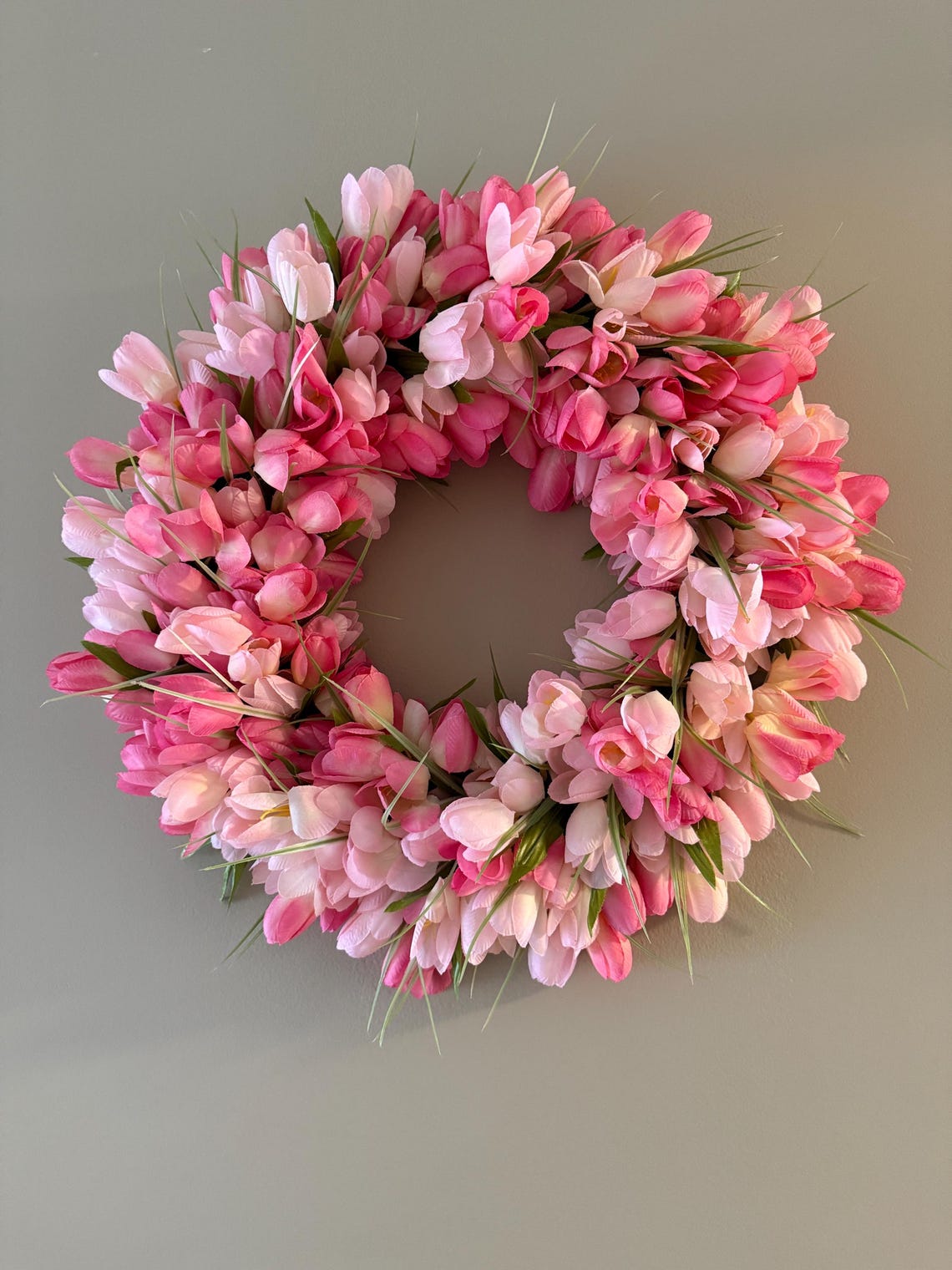 Pink Tulip Spring Wreath for Front Door, Silk Flower Wreath, Easter ...