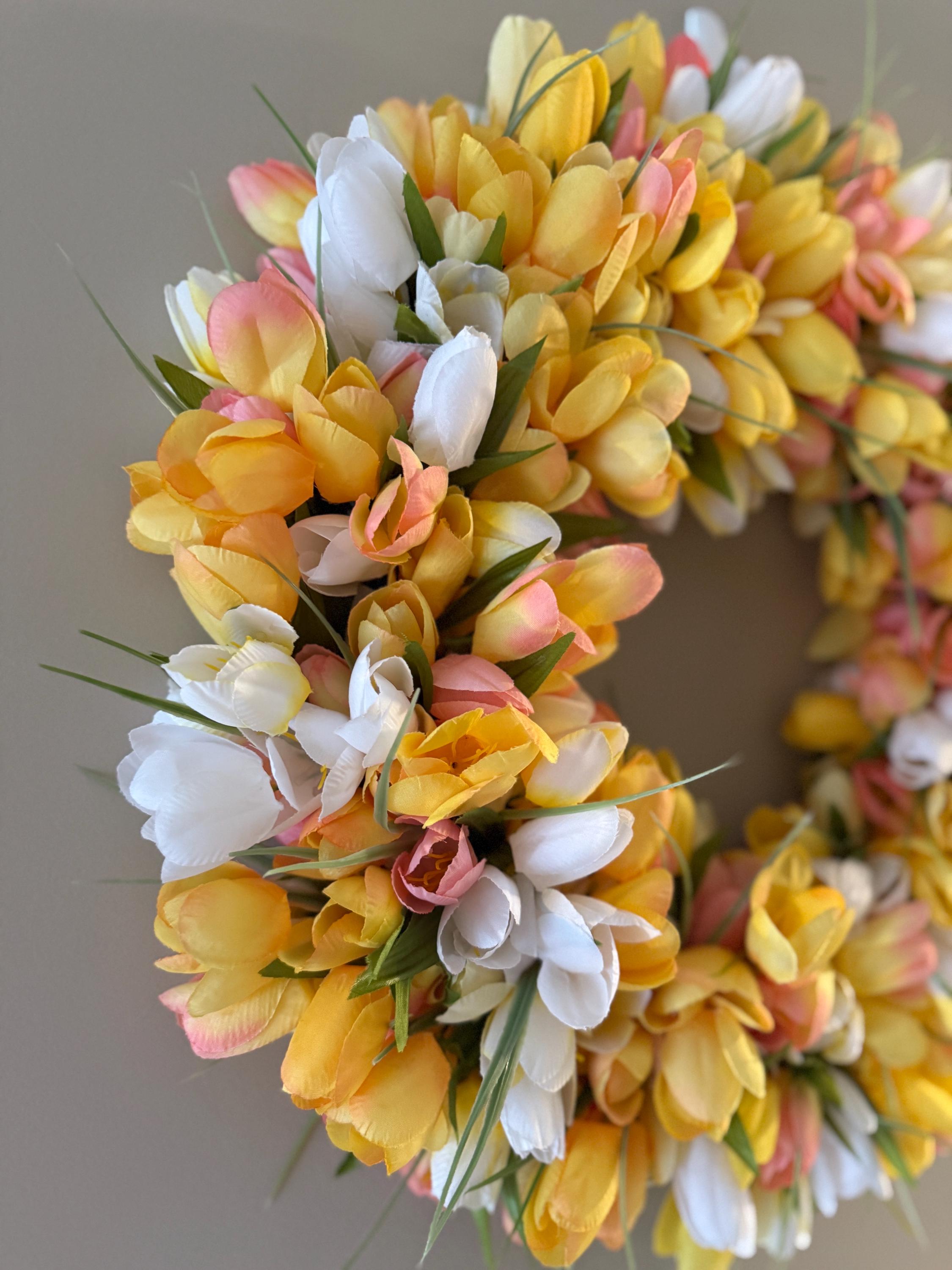 Spring Tulip Wreath for Front Door – Yellow Pink White Floral Wreath ...