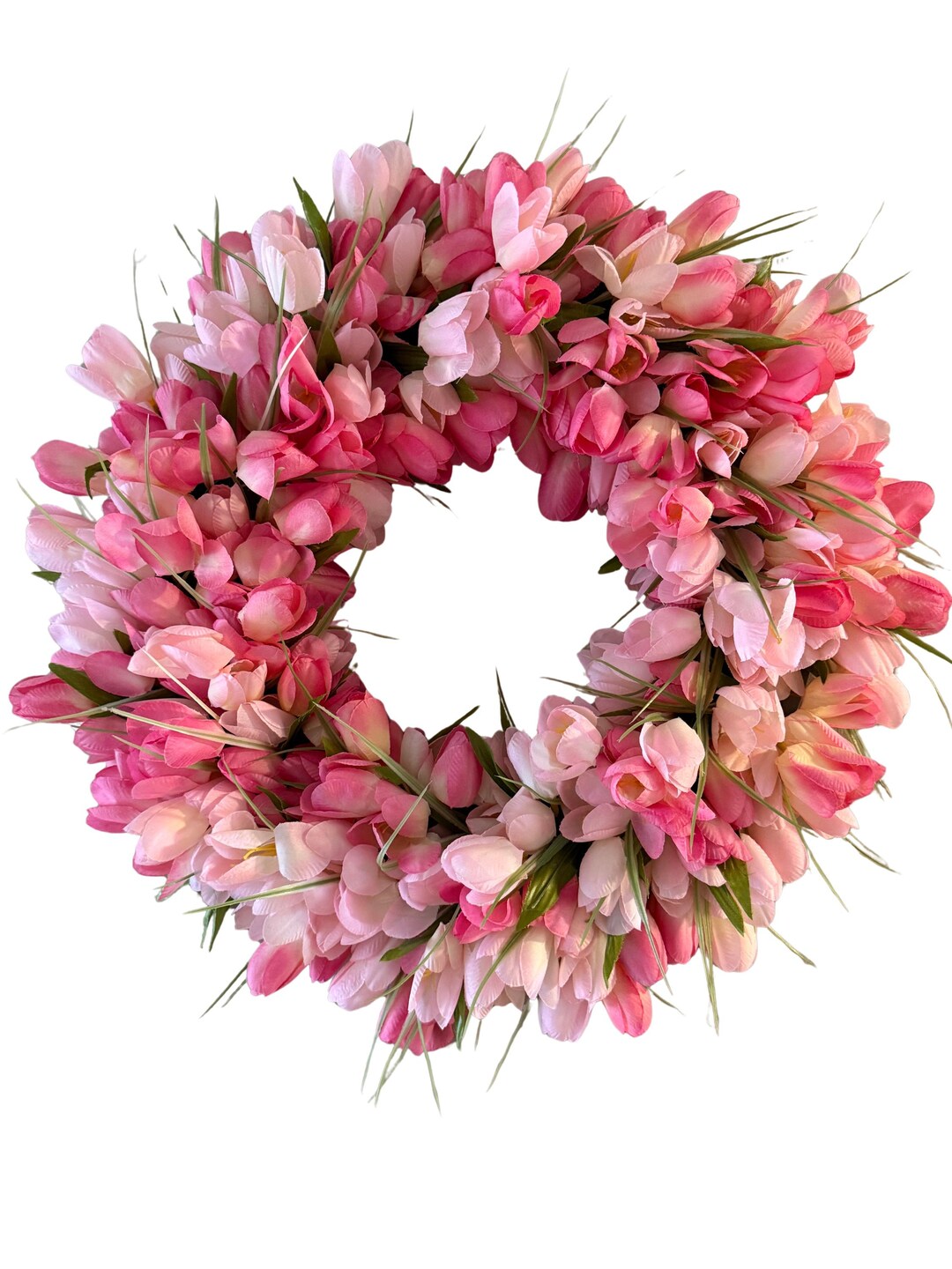 Pink Tulip Spring Wreath for Front Door, Silk Flower Wreath, Easter ...