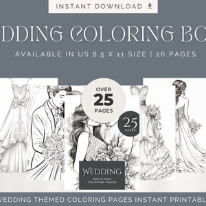 Wedding Coloring Book, Adult Coloring, Wedding, Printable Coloring Book, Wedding Printable, Bride Coloring Pages, Printable, Coloring Book