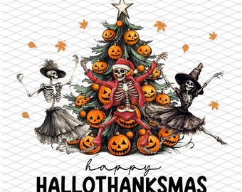 Hallothanksmas Dancing Skeletons PNG, Holiday Sublimation (Digital Download)