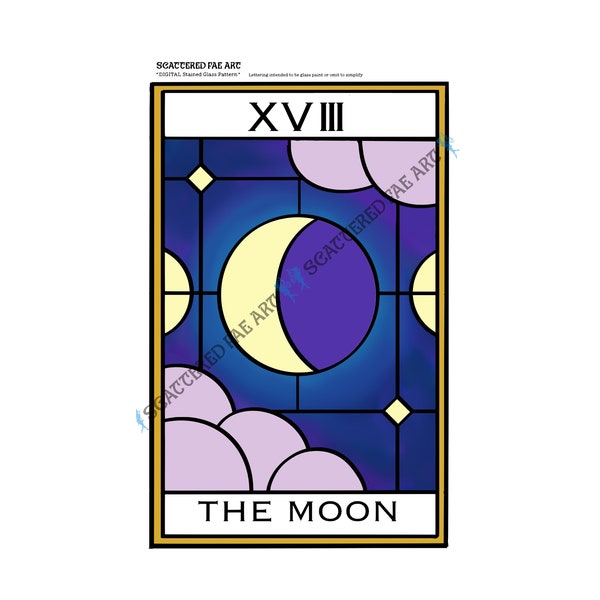 DIGITAL The Moon Tarot Stained Glass Pattern PDF SVG
