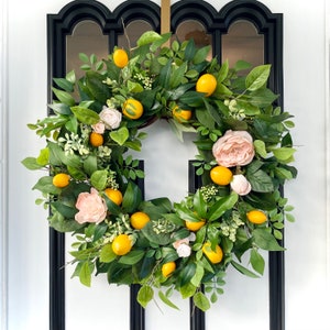 Lemon and Peony Wreath, Summer Lemon Wreath for Front Door, Spring Wreath for Front Door, Wreaths for Summer, Elegant Wreaths for Front Door