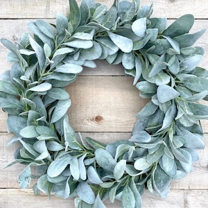 Year Round Lamb&#39;s Ear Wreath, Greenery Wreath, Wedding Wreath, Farmhouse Wreath for Front Door, Spring and Summer Decor, Mothers Day Gift