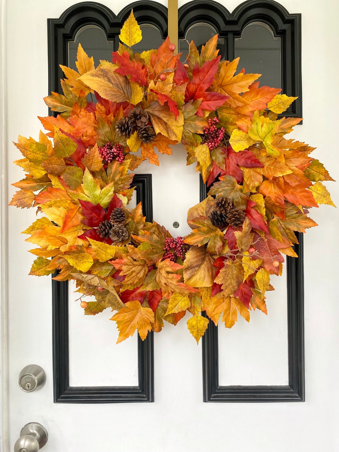Colorful Fall Foliage Wreath for Front Door, Fall Maple Leaves Wreath ...