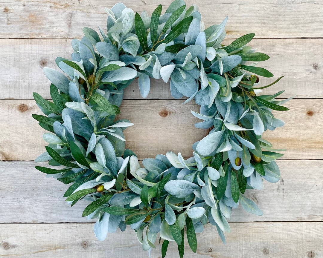 Lambs Ear and Olive Leaf Wreath for Front Door, Farmhouse Decor, Year ...