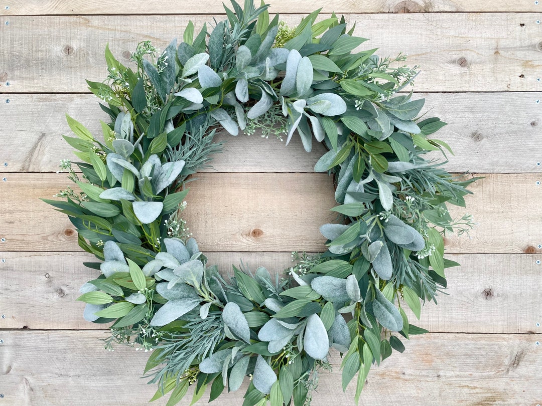 Lambs Ear and Seeded Eucalyptus Farmhouse Wreath for Front Door ...