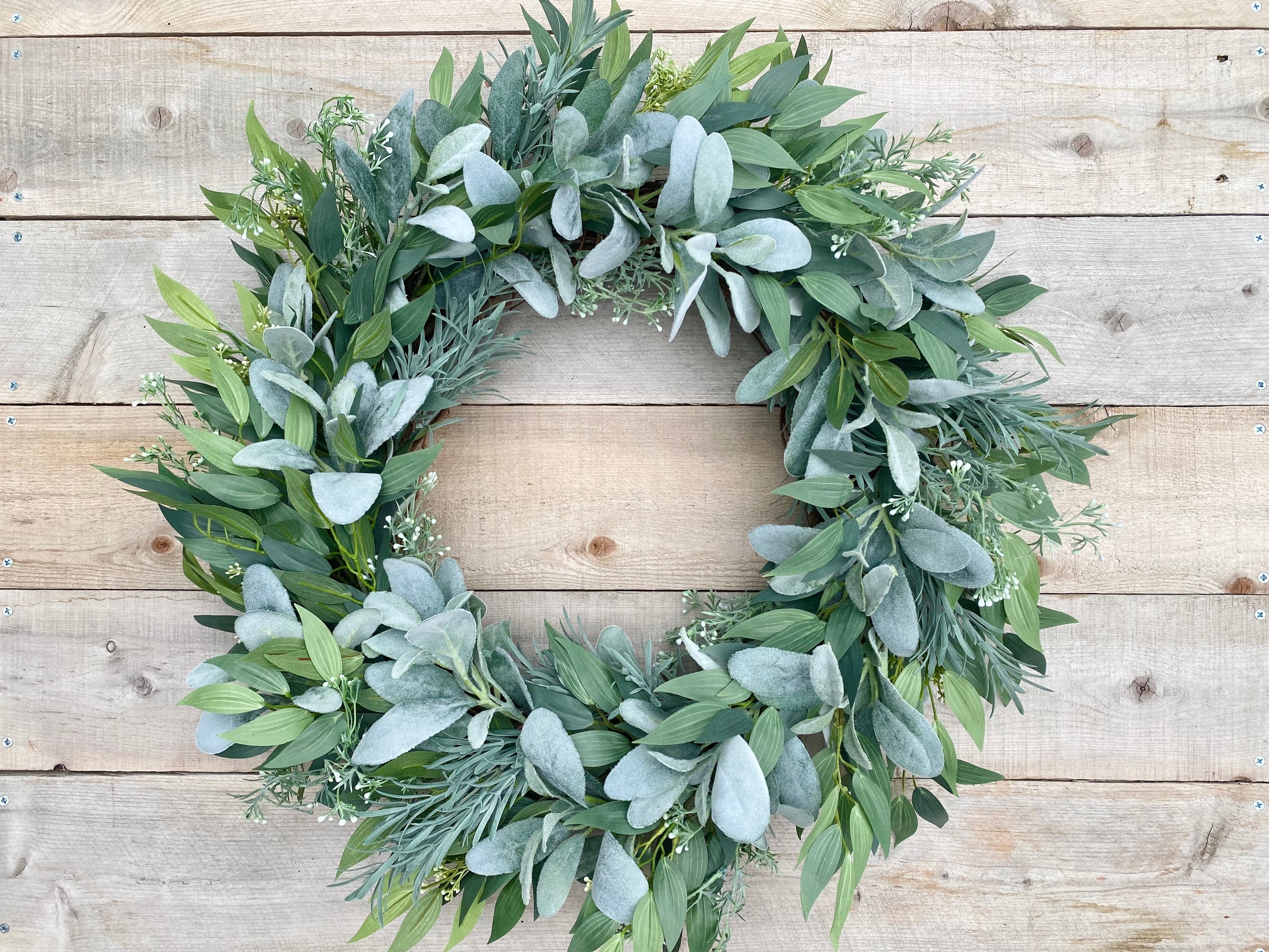 Lambs Ear and Seeded Eucalyptus Farmhouse Wreath for Front Door ...