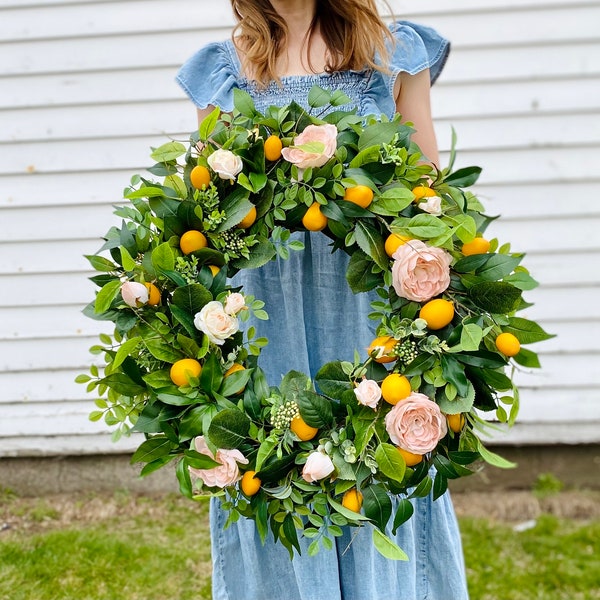 XL Spring Wreath with Lemons Peonies & Roses, Extra Large Wreaths for Front Door Summer Wreaths for Front Door Spring Wreaths for Front Door