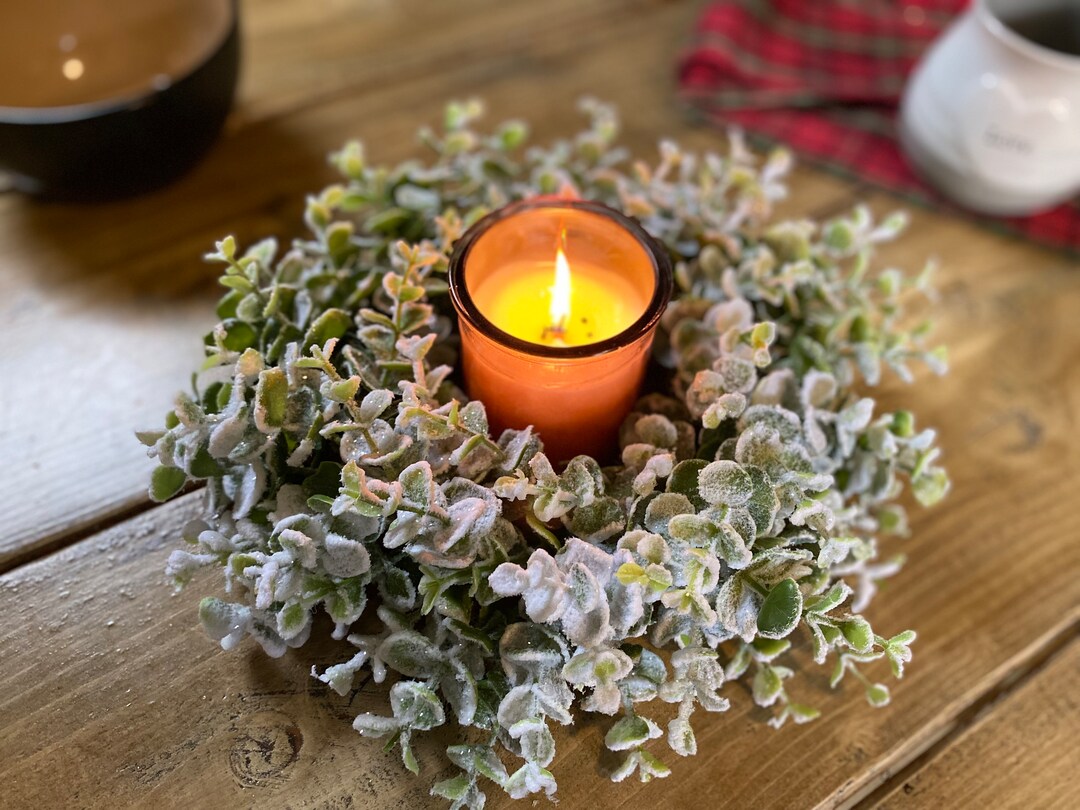 Christmas Mini Wreath for Candle, Mini Eucalyptus Wreath, Holiday