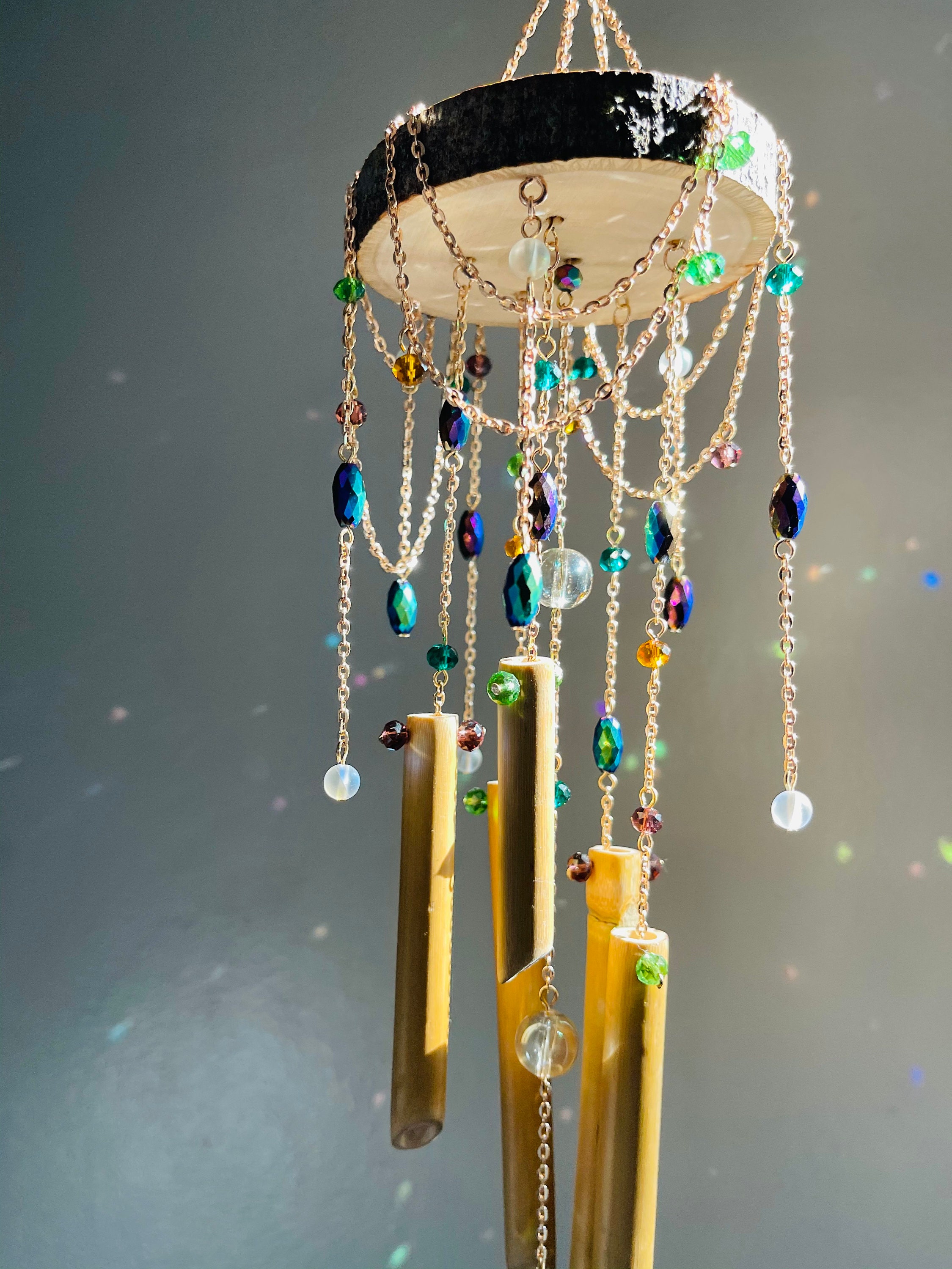Mystical gypsy windchime- boho decor, bamboo windchime, nature witch, nature lovers, feng shui, energy cleansing, lucky gifts