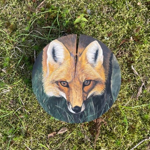 Fox wood wall art- Fox gift, spirit animal, fox painting, fox wall hanging, fox decor, fox in forest, moody, woodsy