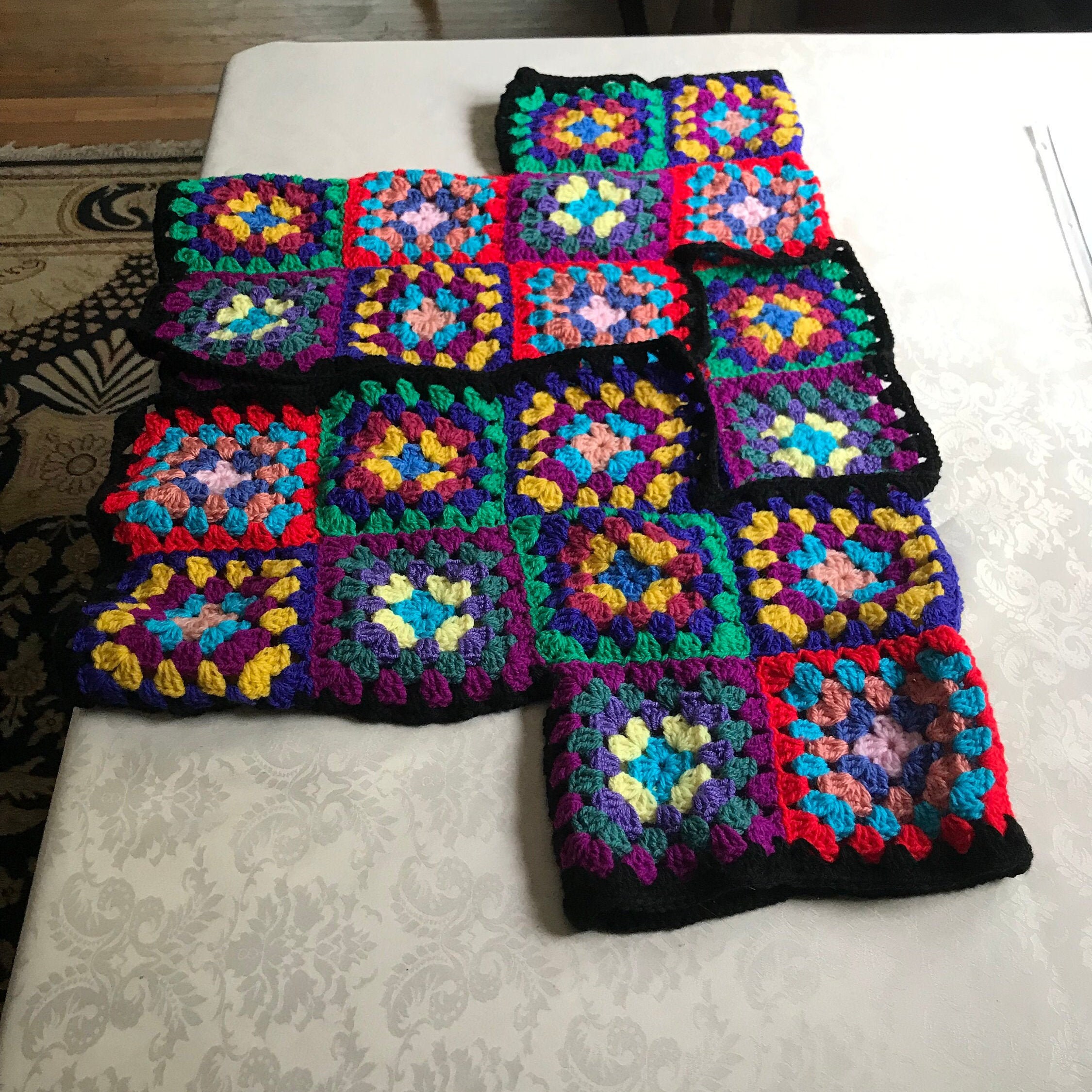 Multi Farbe häkeln Oma Quadrate Jacke Etsy