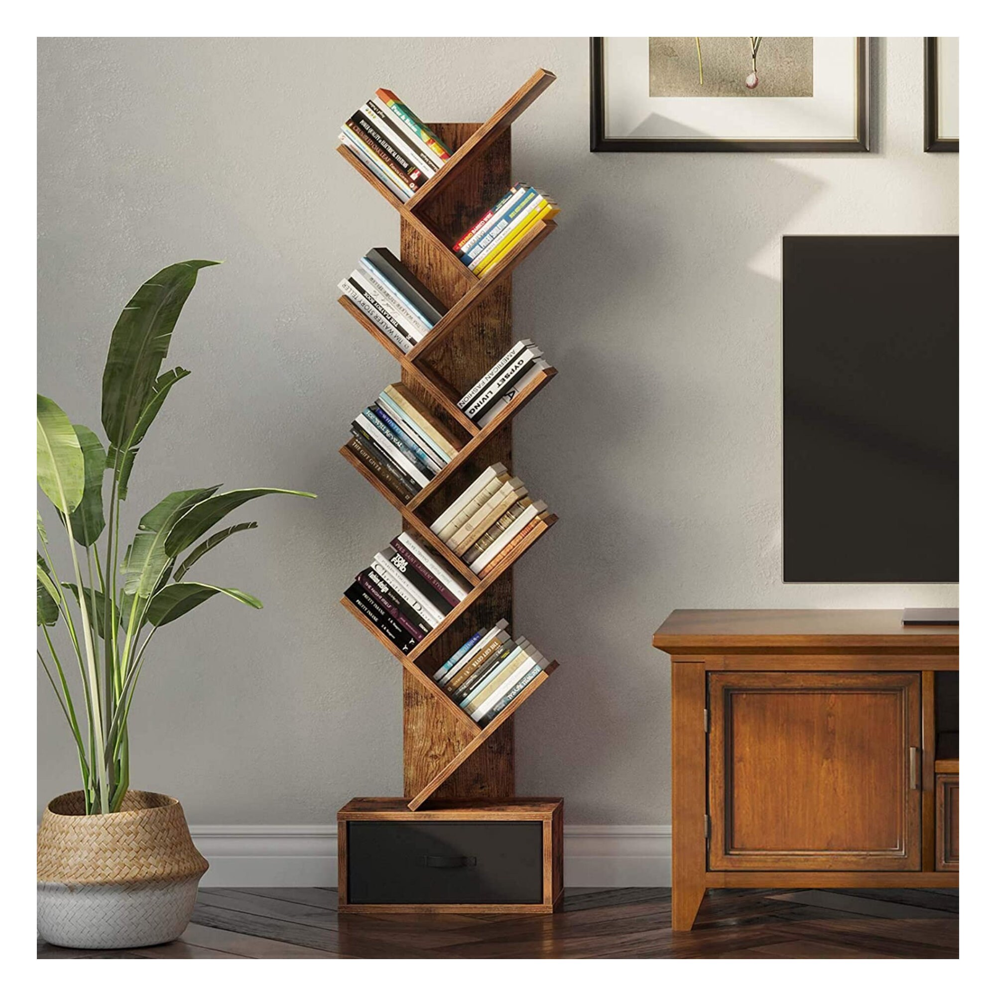 Tree Bookshelf Bookcase with DrawerFloor Standing Tree Etsy