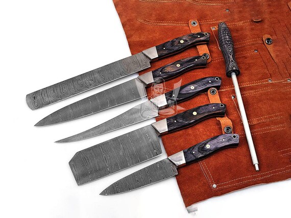 Red Handle Kitchen Knives Set Damascus Steel Chef Knife Set
