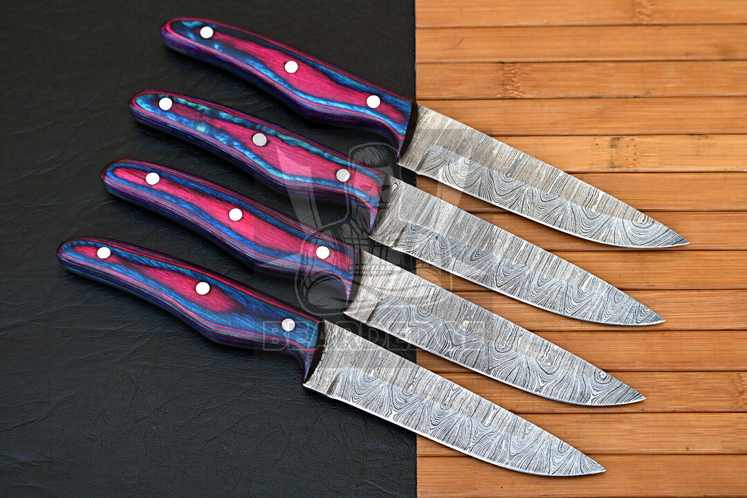 Personalized Steak Knife Set Damascus Steel Chef Knife Set Kitchen BBQ