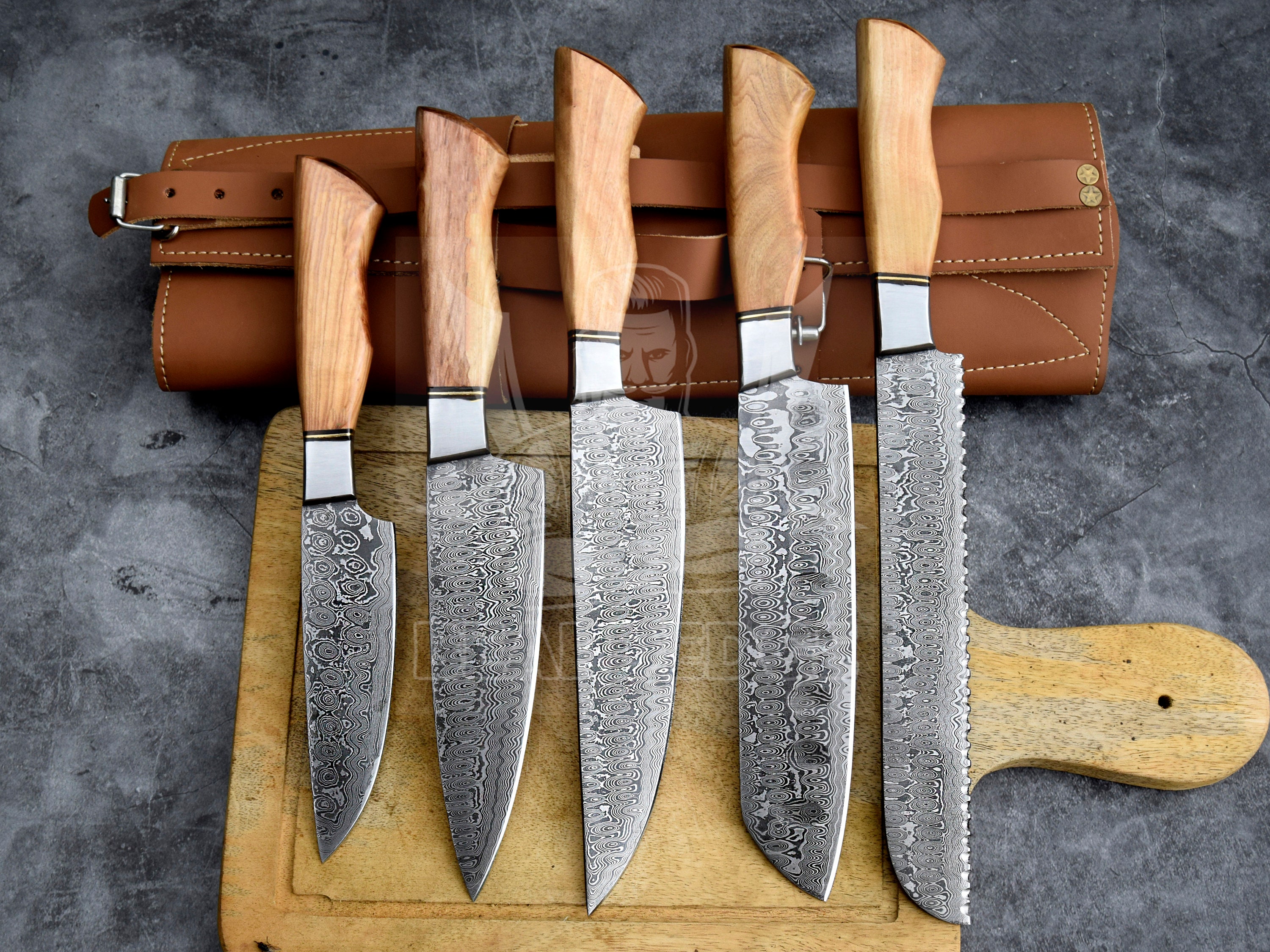 Knife Block- Complete Damascus Style Knife Set for Men- 5 Chef Knives, Knife  Sharpener & Bamboo Spartan Knife Holder. Funny - AliExpress