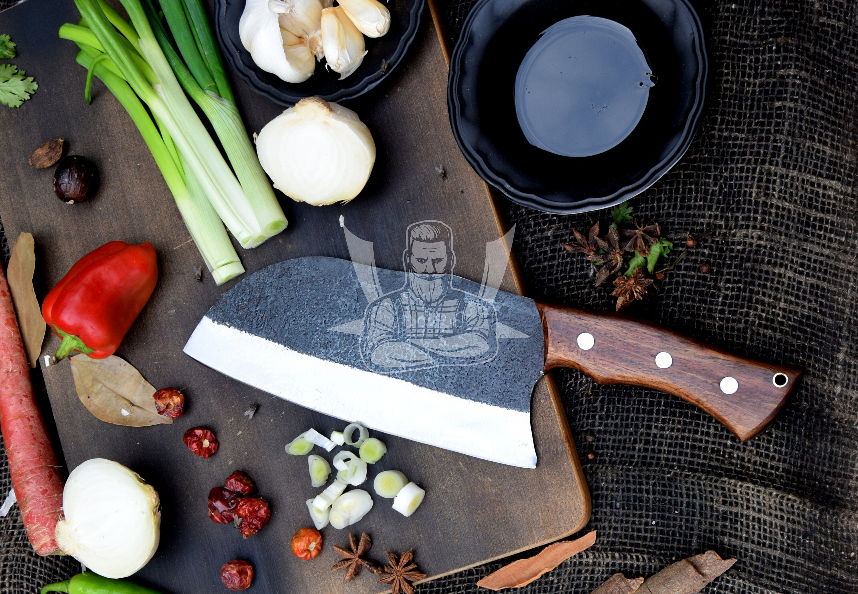 Seido Knives Hakai Chef Cleaver Knife Curve Rosewood Handle with Premium  Rosewood Leather Sheath - Artisan Crafted High Carbon Stainless Steel for
