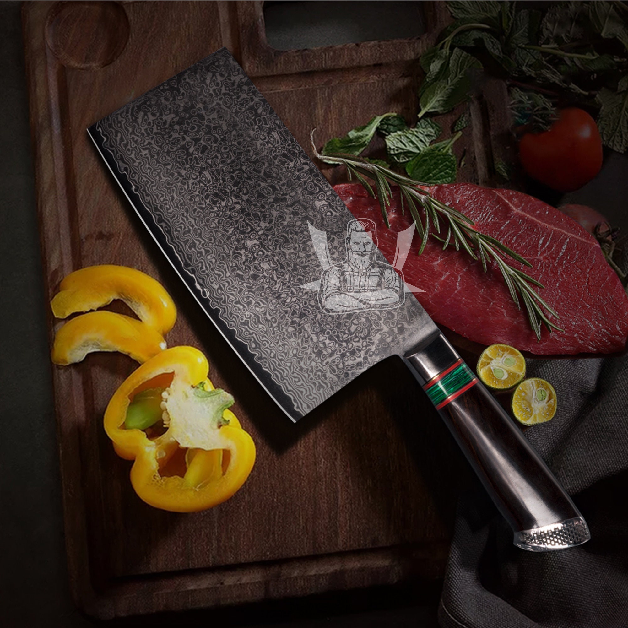  Custom Handmade Damascus Steel, Fixed Blade Cleaver Chopper -  Serbian chef knife - Nikos Kitchen Butcher Knives - Knife With sheath - coolina  knife kitchen perfection Handmade Meat Cleaver Knife(9838) : Sports &  Outdoors