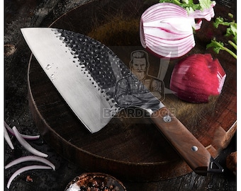 Best Men Gift German High Carbon Steel Serbian Chef Cleaver Knife Unique Ebony Wood Handle Kitchen Knife Chopper Best Boyfriend Gift for Him