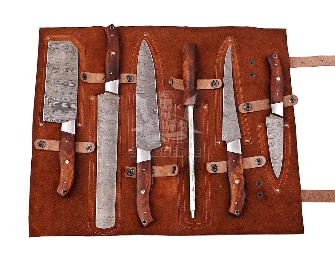 Custom Engrave Gift Chef Knife Set 5pcs With Knife Sharpener Damascus