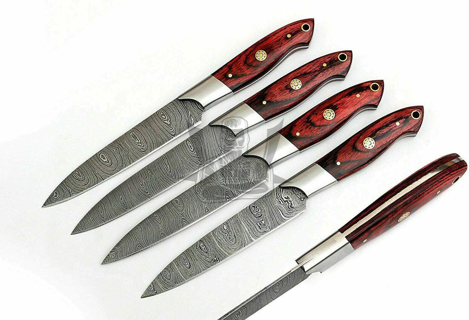 Steak Knife Set Free Leather Bag Damascus Steel Table Knives Etsy