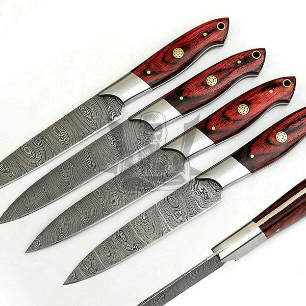 Steak Knife Set Damascus Steel Table Knives BBQ Knives Hand Forged Kitchen Chef Knives Gift For Him Birthday Gift Mother's Gift Anniversary