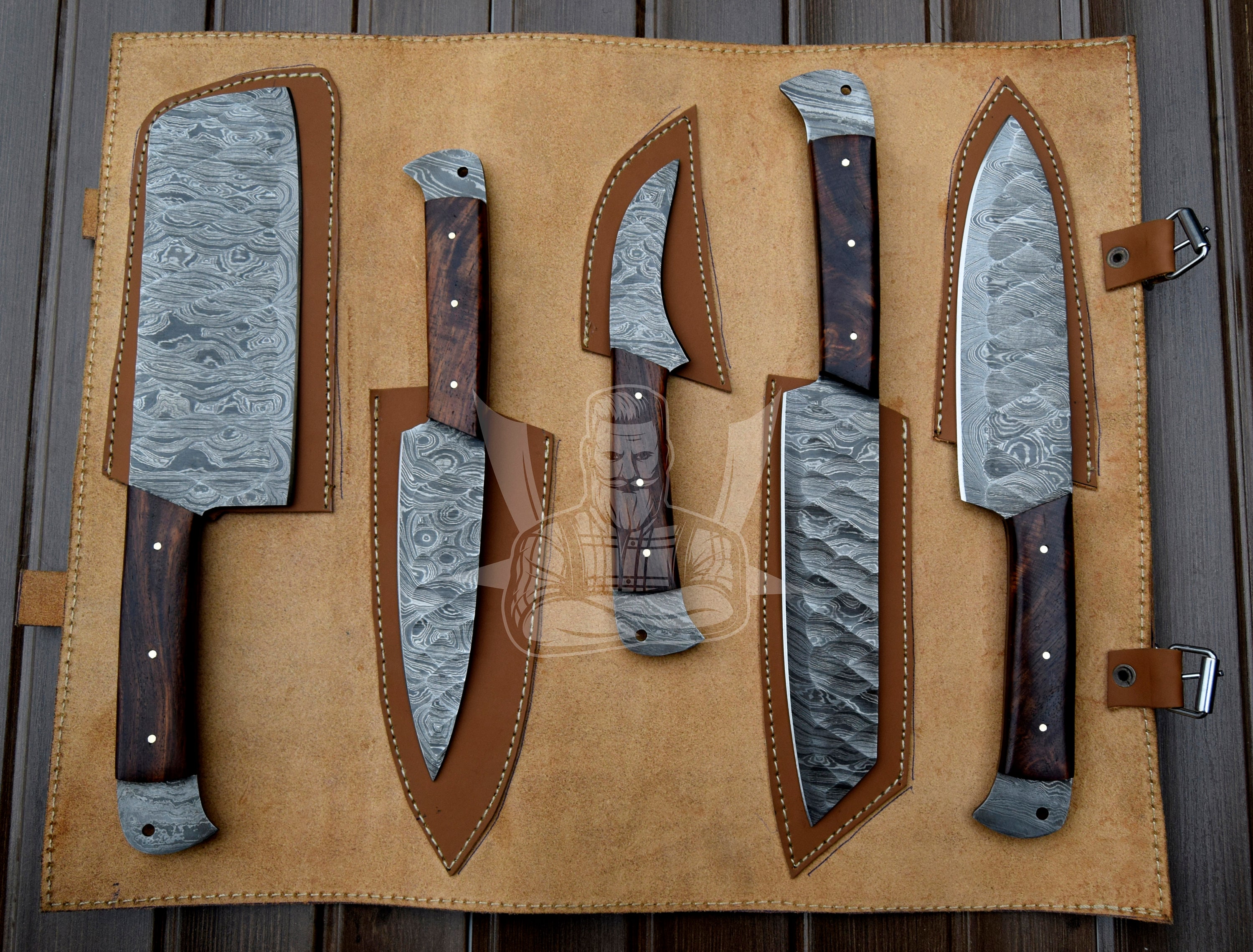 Exquisite Damascus Chef Knife Set 5 Pcs, Exceptional Quality