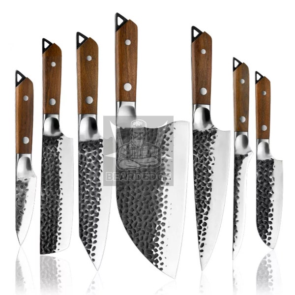 German Steel 50CrMoV15 Chef Knife Set 7 PCs with Natural Ebony Wood Handles Kitchen Knife Set EDC Cooking Knives Christmas Gift Father Gift