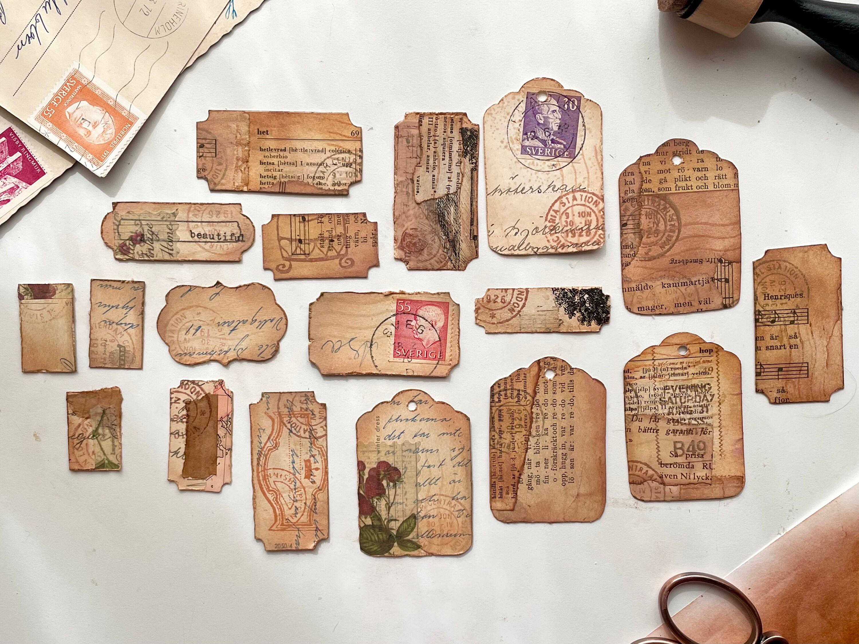 Vintage tag set with 18 uniquely handmade pieces tags for Etsy