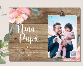 Personalized Spanish Wood Photo Frame, Niña de Papá, Father's Day Gift