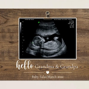 Personalized Pregnancy Announcement Frame, Ultrasound Photo Clip, Grandparent Gift image 1