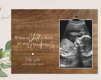 Personalized Ultrasound Frame – Pregnancy Announcement for Grandparents, 8x10 Wood